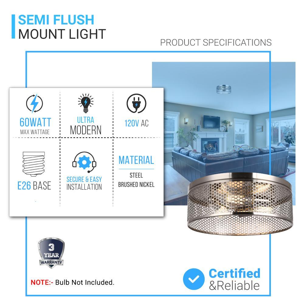 3-Lights Cage Style Flush Mount Fixture, Drum Shape, E26 Base, UL Listed, 3 Years Warranty
