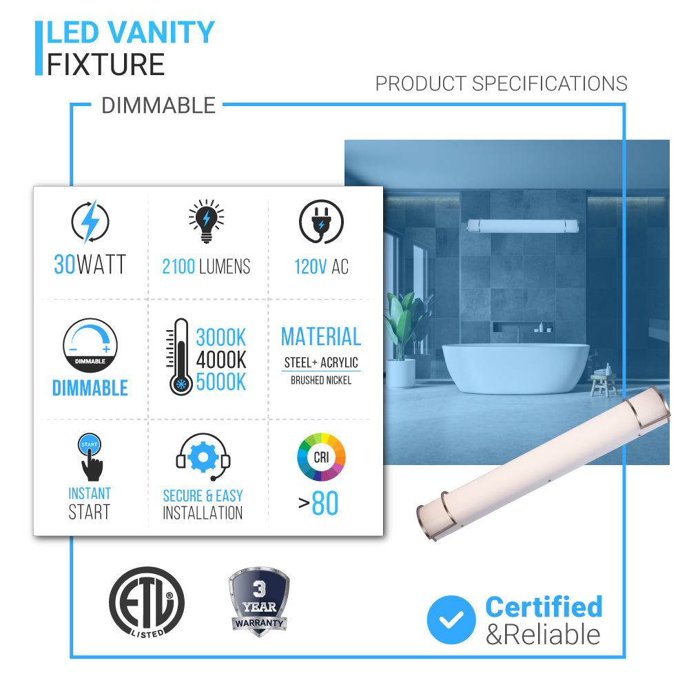 Half Cylinder Bathroom Light Fixtures, CCT Changeable, Dimmable , Brushed Nickel Finish, Bathroom Vanity Lighting - LEDMyPlace
