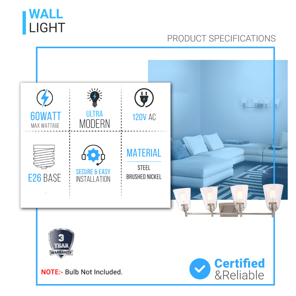 Flared Shape Bathroom Light Fixtures with Clear Glass Shade, E26 Base, UL Listed for Damp Location, Wall Mount, Bathroom Vanity Lighting - LEDMyPlace