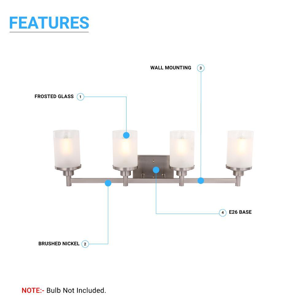 Cylinder Shape Bathroom Light Fixtures with Frosted Glass Shades, 2-Light/3-Light/4-Light, Wall Mount, Vanity Lighting