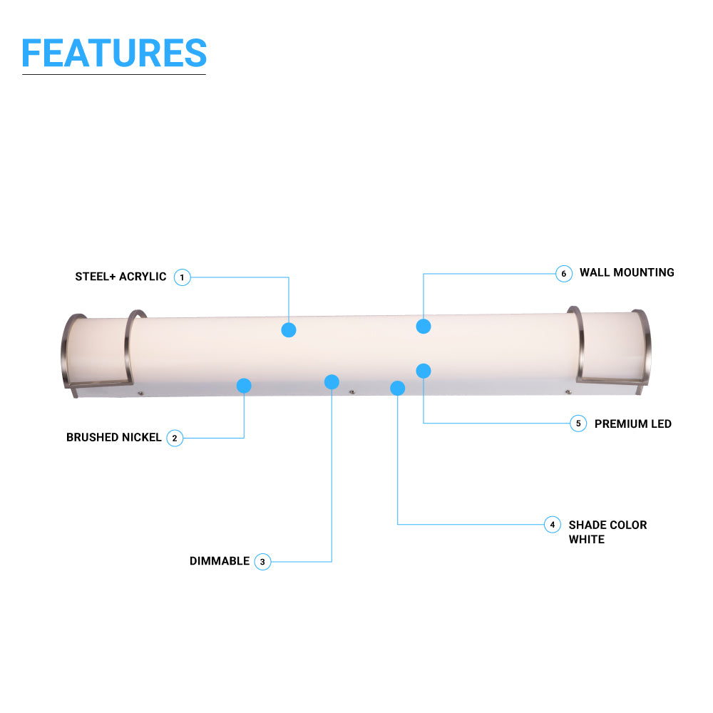 Half Cylinder Bathroom Light Fixtures, CCT Changeable, Dimmable , Brushed Nickel Finish, Bathroom Vanity Lighting - LEDMyPlace