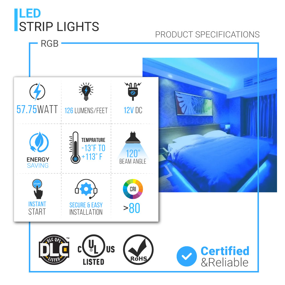 rgb-led-strip-lights-12v-led-tape-light-w-dc-connector-126-lumens-ft-with-power-supply-and-controller-kit