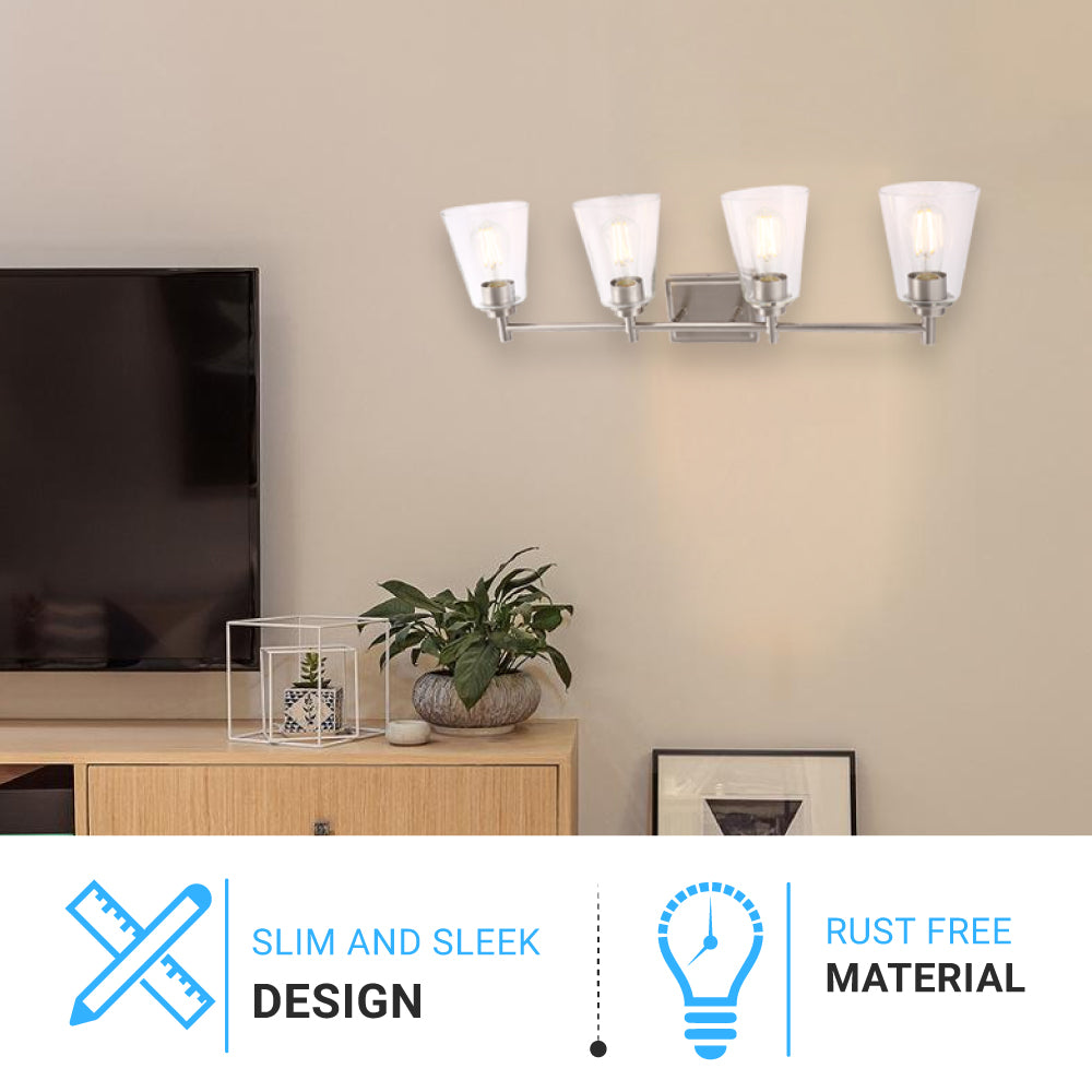 Flared Shape Bathroom Light Fixtures with Clear Glass Shade, E26 Base, UL Listed for Damp Location, Wall Mount, Bathroom Vanity Lighting - LEDMyPlace