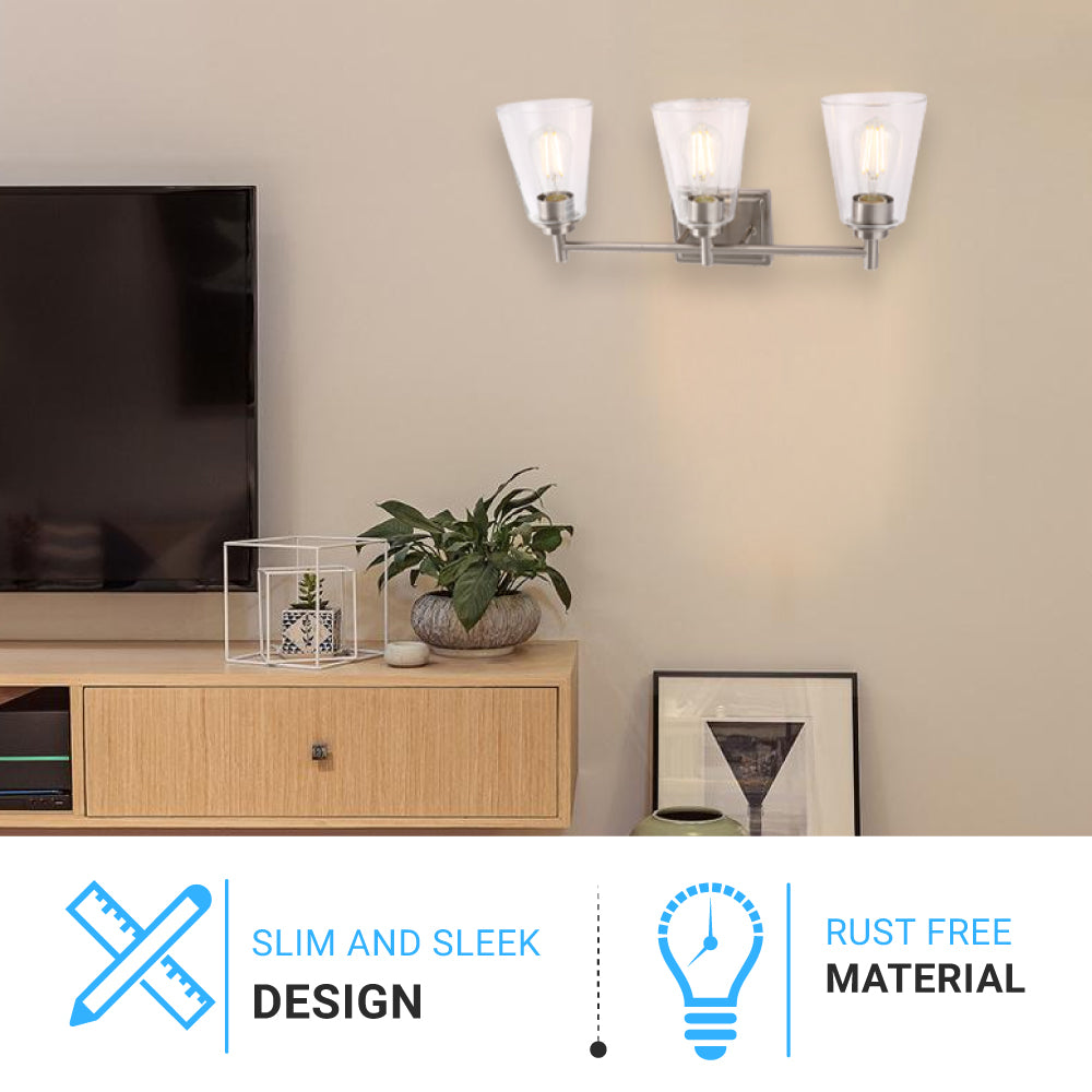 Flared Shape Bathroom Light Fixtures with Clear Glass Shade, E26 Base, UL Listed for Damp Location, Wall Mount, Bathroom Vanity Lighting - LEDMyPlace