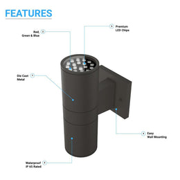 LED Up & Down Lights Outdoor Wall Light, Cylinder, 2x36W, AC100- 277V,