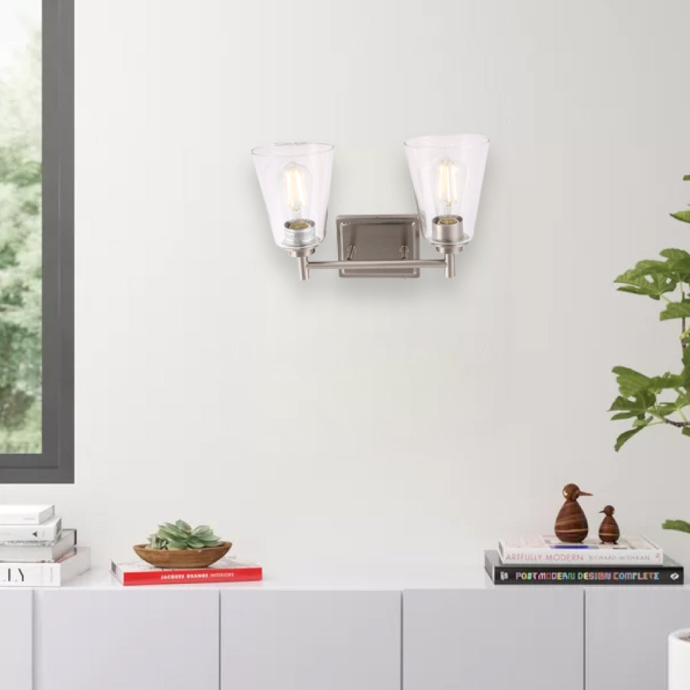 Flared Shape Bathroom Light Fixtures with Clear Glass Shade, E26 Base, UL Listed for Damp Location, Wall Mount, Bathroom Vanity Lighting - LEDMyPlace