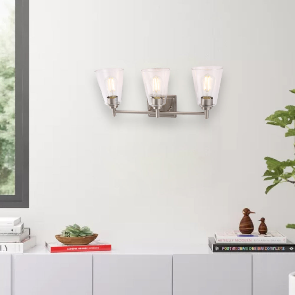 Flared Shape Bathroom Light Fixtures with Clear Glass Shade, E26 Base, UL Listed for Damp Location, Wall Mount, Bathroom Vanity Lighting - LEDMyPlace