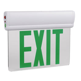 Edge Lit Green LED Exit Sign, 3W , 100-277 VAC, UL,CUL Listed, 90-min Backup Battery, Surface Mount