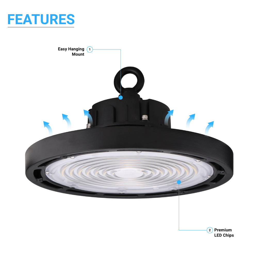 Gen13 100W UFO LED High Bay Light, 4000K, AC120-277V, 90° PC lens, IP65 Factory Warehouse Industrial Lighting, Black