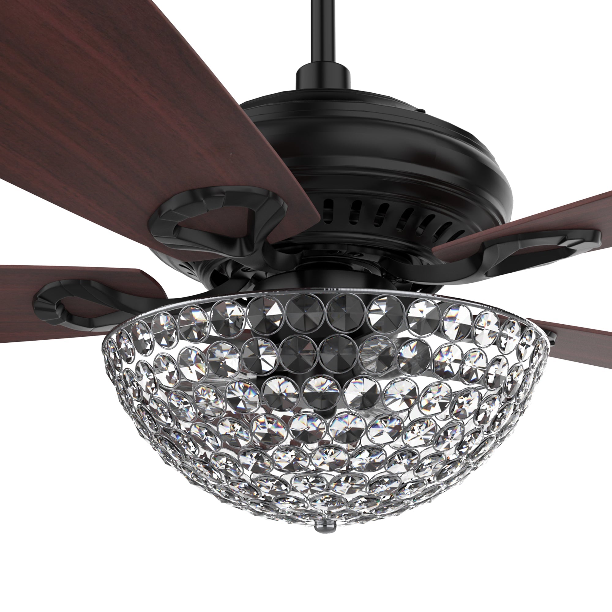 Huntley 52 Inch 5-Blade Crystal Best Ceiling Fan With Light & Remote Control - Black/Rosewood
