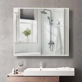 30 in. x 26 in. Frameless Medicine Cabinet with Mirror, Double Sided Mirror, 2 Doors 3-Adjustable Shelves, Soft-Closing, Surface Mount or Recessed Medicine Cabinets for Bathroom, Bedroom, Hotel