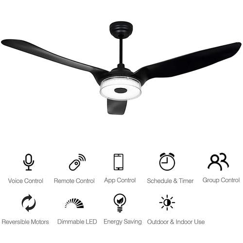 Icebreaker 56 In. 3-Blade Black Best Smart Ceiling Fan, Dimmable Led Light with Remote Control, Works W/ Alexa/Google Home/Siri (3-Blade)