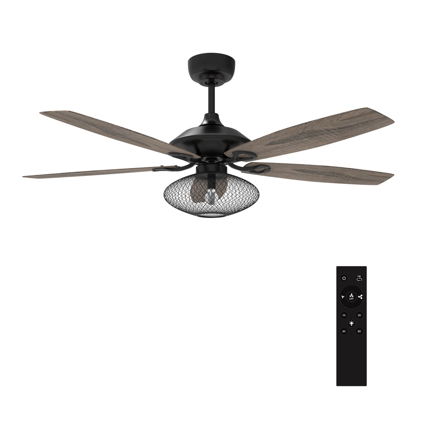 Karson 52 Inch 5-Blade Best Ceiling Fan With Light & Remote - Black/Wood (Reversible Blades)