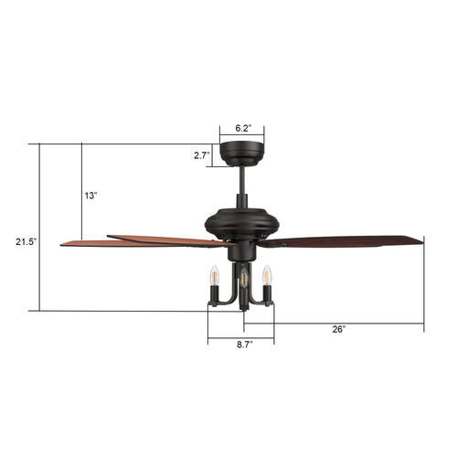 HUNTLEY 52 inch 5-Blade Vintage Candelabra best Ceiling Fan with Light & Remote Control - Black/Brown Wood & Rosewood (Reversible Blades)