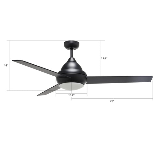 KENDRICK 52 inch 3-Blade Best Ceiling Fan with LED Light Kit & Remote Control - Black/Black
