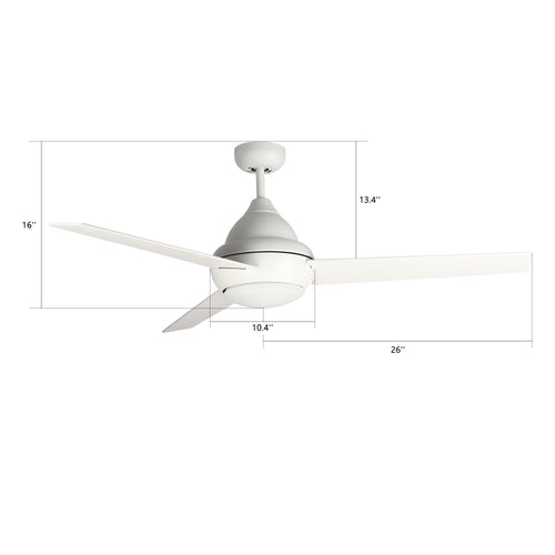 KENDRICK 52 inch 3-Blade Best Ceiling Fan with LED Light Kit & Remote Control - White/White