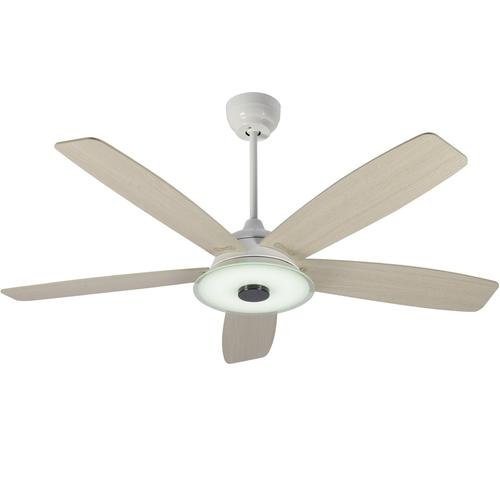 Striker 52 in. 5-Blade Best Smart Ceiling Fan with Dimmable LED Light, White/Light Wood Finish, Works w/ Remote Control/Alexa/Google Home/Siri