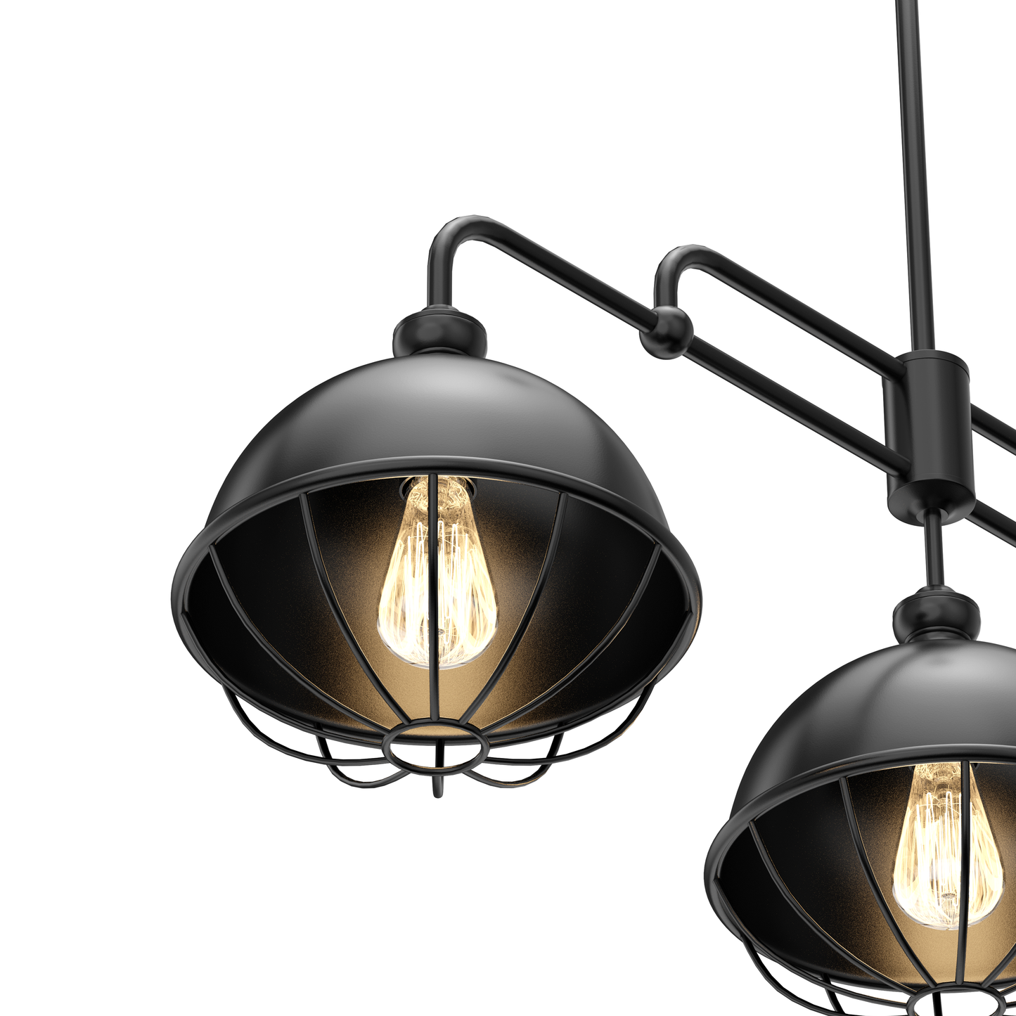 3-Light Island Linear Chandelier Fixture, Iron Black Finish, E26 Base, Dome Shade