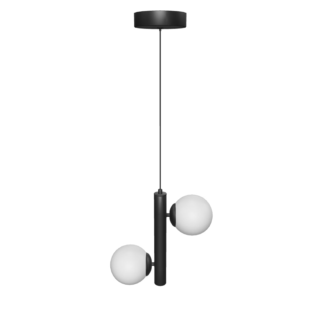 2-Lights, Globe Pendant Chandelier, 17W, 3000K, Matte Black Body Finish, Dimmable