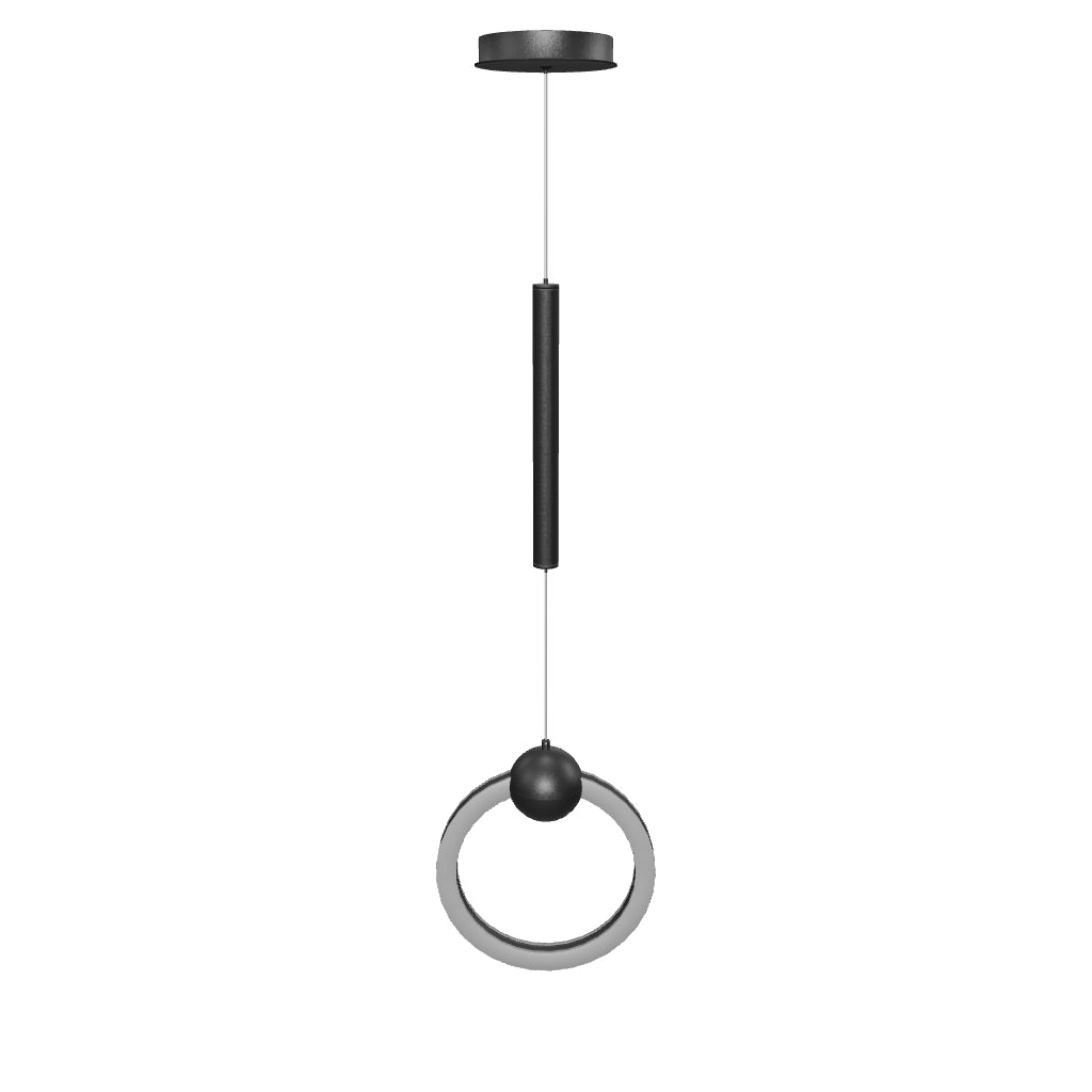 Matte Black Ring, 1-Light LED Unique Design Pendant, 9W, 3000K (Warm White), 520LM, Dimmable, Pendant Mounting