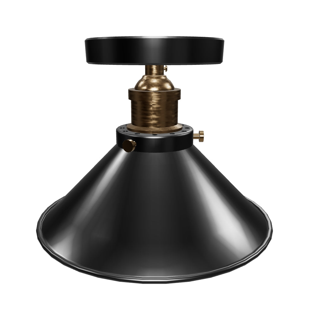 Industrial Style Semi-Flush Mount Lights, E26 Base, Matte Black with Antique Brass Finish, UL Listed, 3 Years Warranty