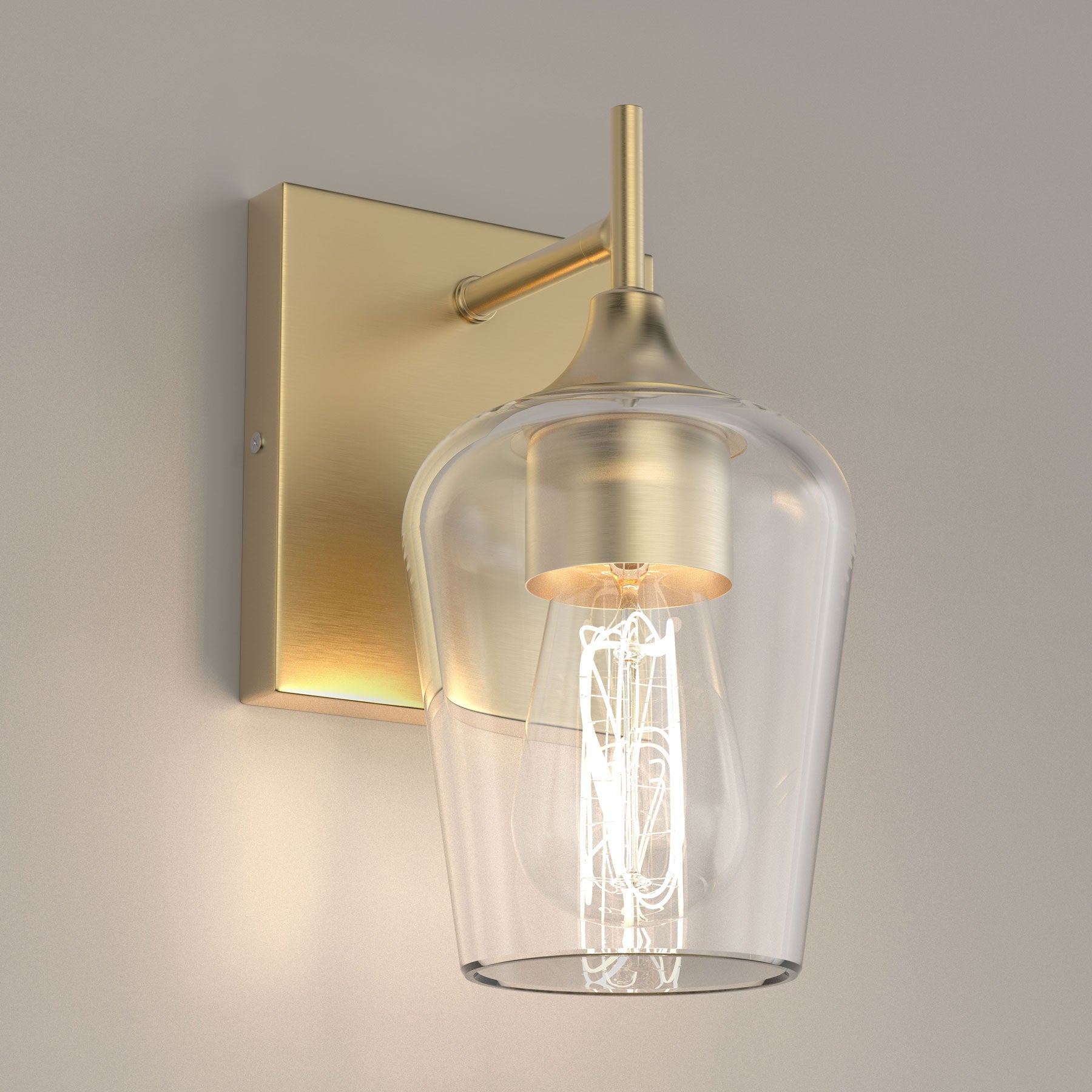 Clear Glass Shade Bathroom Light Fixtures, Bell Shape with Brass Gold Finish Vanity Lighting, E26 Base, UL Listed for Damp Location, Bathroom Wall Sconces