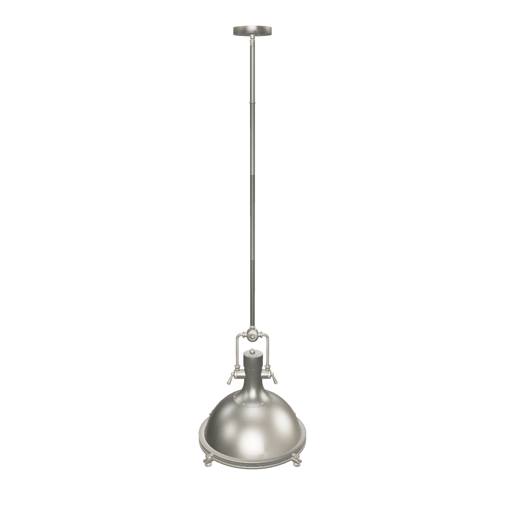 Industrial Pendant Light Fixture, Satin Nickel Finish, Dome Shape, Includes Extension Rods 1x6"+3x12", E26 Base