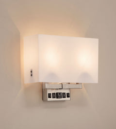 2-Light, Wall Sconce for Bedroom with 2 Switch, 2 USB, 2 Type C & 1 Outlet, White Fabric / Acrylic Shade, Wall Mounted Lamps for Hotel, Corridor and Restaurant