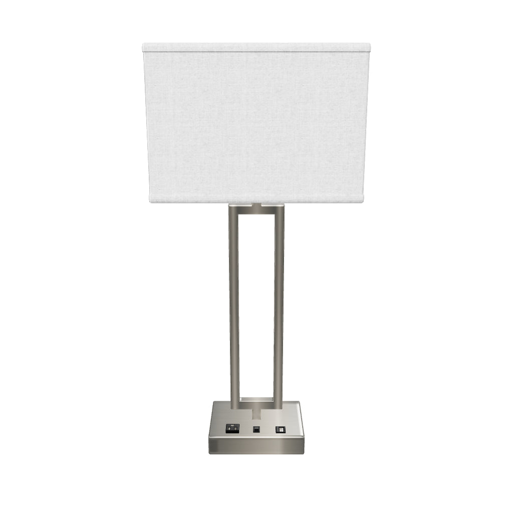Bedside Table Lamp with USB Port and Outlet, 28 inch, Brushed Nickel Finish, with 1pc Switch,1pcs outlets,1pc USB, For Living Room, Dorm, Bedroom Lamp