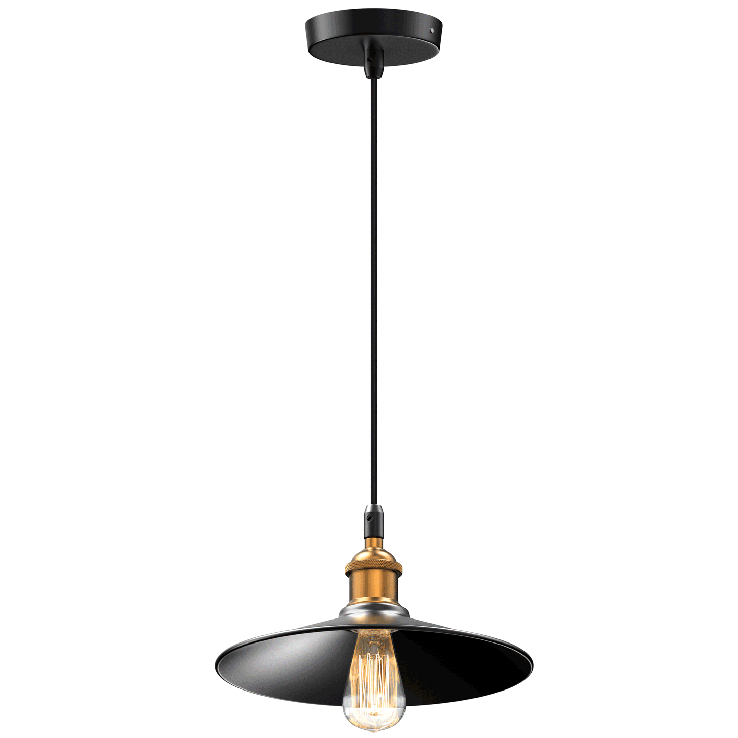 Industrial Style Matte Black Pendant Light Fixture, E26 Base, Antique Brass and Matte Black Finish, UL Listed