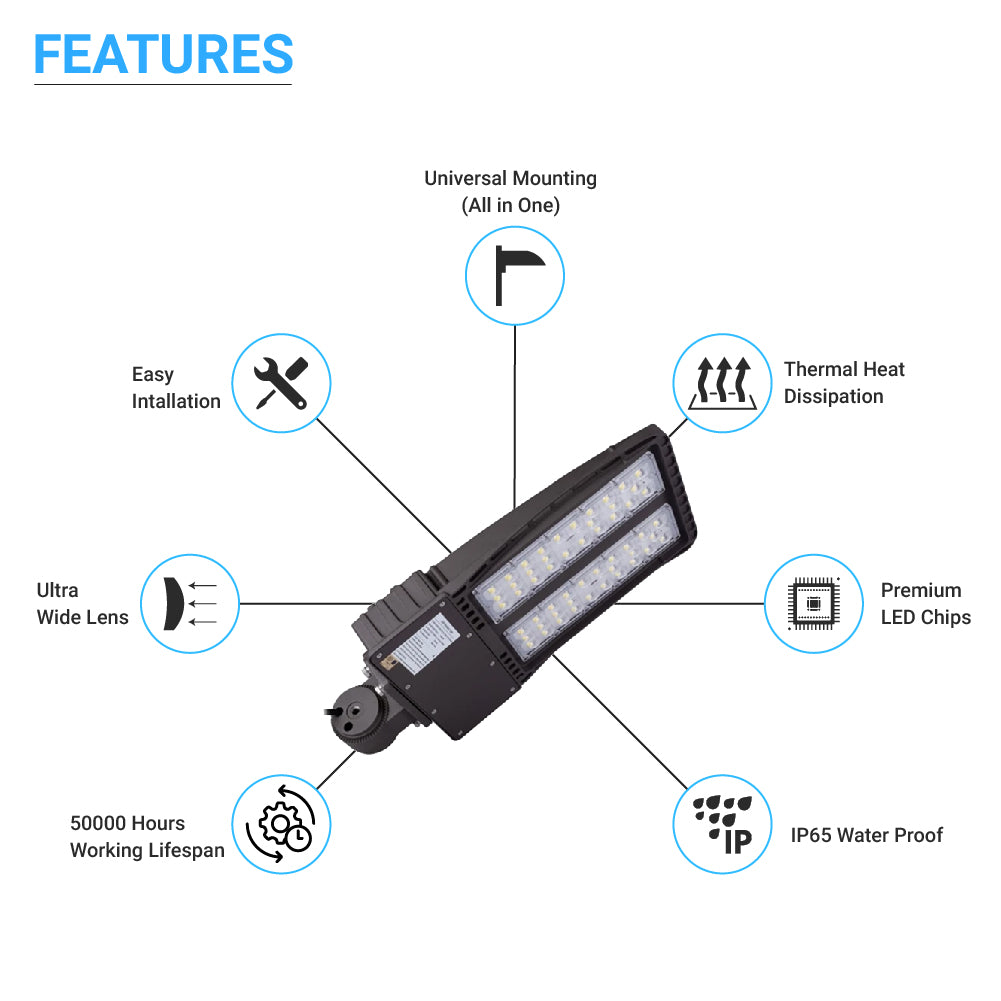 LED Shoebox Light Fixtures, A Series, 150W/200W, 5000K, 200V-480V, Waterproof, T3 Beam Angle, LED Parking Lot Lights, Gray