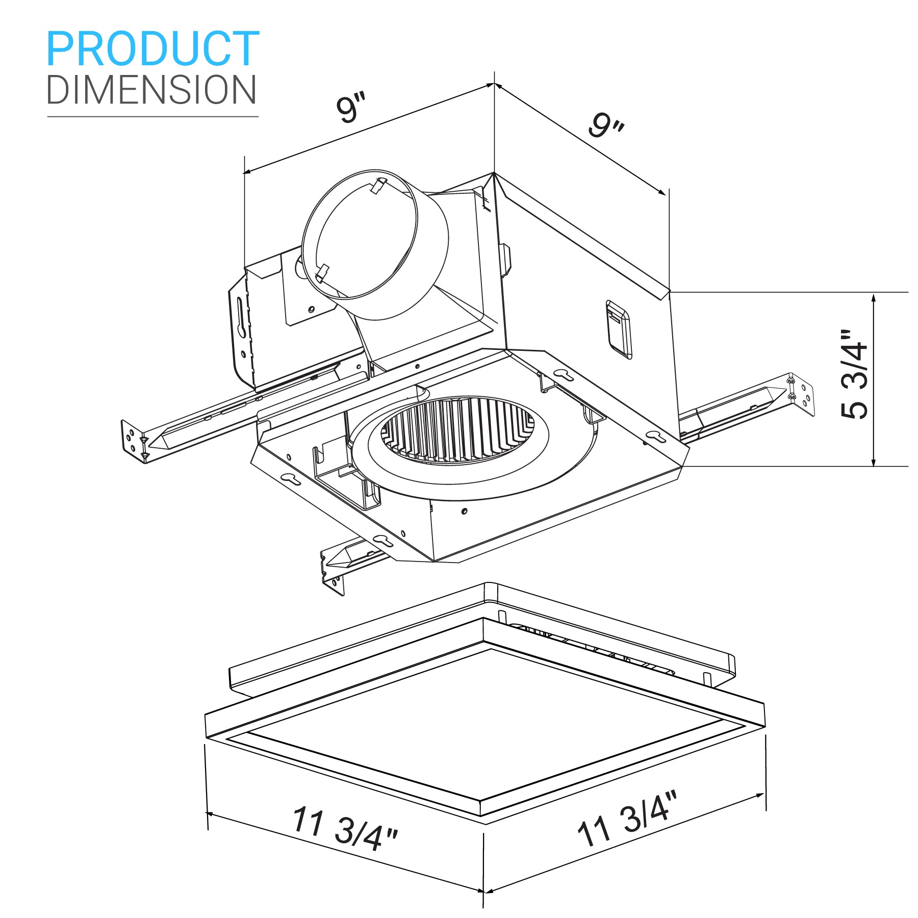 Ultra Silent Bathroom Exhaust Fan with Square Flat Panel Light 8W, 4000K 1000LM, 50-100 CFM, <0.3-0.7 Sones, Ceiling/Wall Mounted