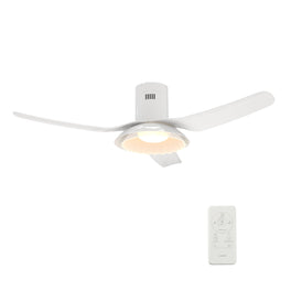 Daffodil 52 Inch 3-Blade Flush Mount Best Smart Ceiling Fan With Led Light Kit And Remote - White/White