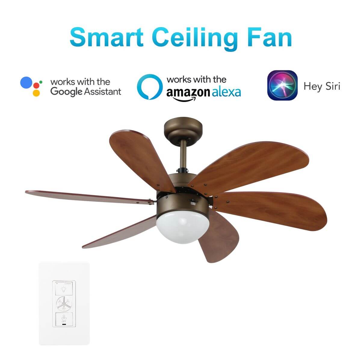 Minimus 38-inch Indoor Best Smart Ceiling Fan with Light Kit & Wall Control, Works with Alexa/Google Home/Siri