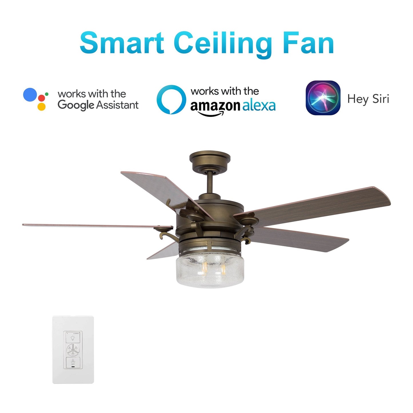 Alexandria 52'' Best Smart Ceiling Fan with wall control, Works with Google Assistant and Amazon Alexa,Siri Shortcut