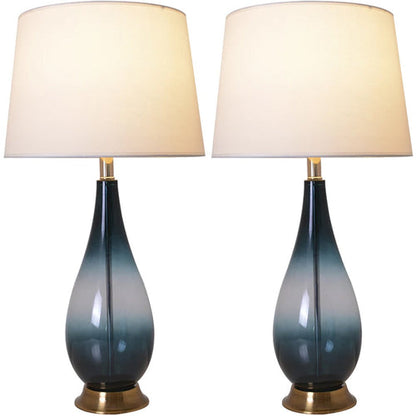 Lola Ombre Droplet Glass Best Table Lamp 28" - Deep Green Ombre/White (Set of 2)