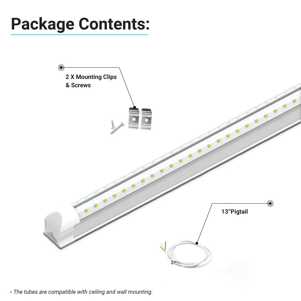 T8 8ft Integrated LED Tube Light 60W V Shape 5000K Daylight White, Clear, Linkable LED Lighting for Garage Warehouse, Upgraded Shop Lights, Plug and Play