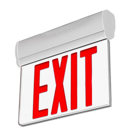 Edge Lit Red LED Exit Sign, 3W , Red, UL,CUL Listed, AC120-277V, Surface Mount, 90-min Battery Backup