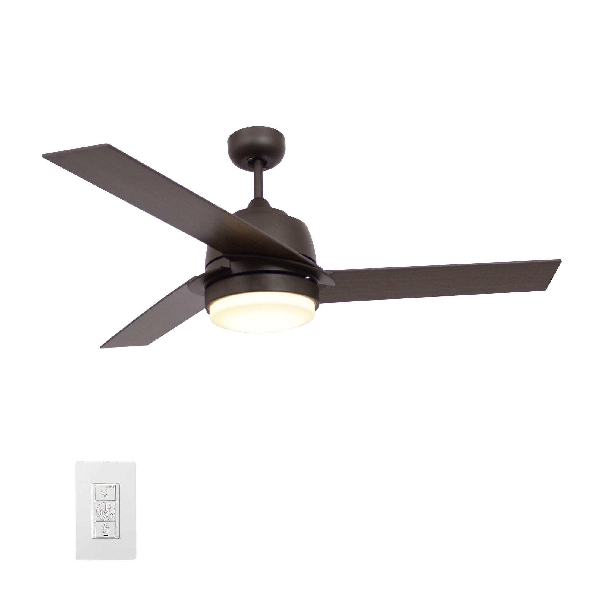 Aeryn 52 inch 3-Blade Best Smart Ceiling Fan with Wall Switch - Oil Rubbed Bronze/Walnut