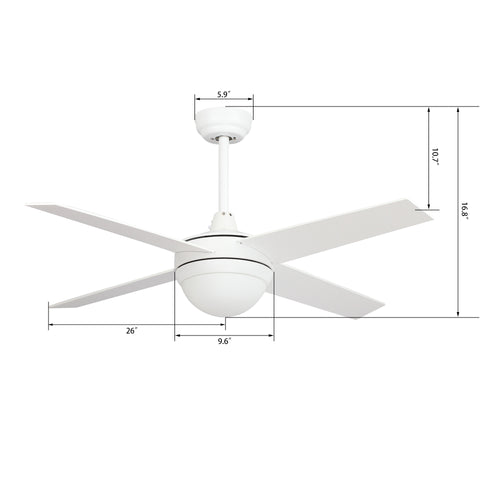 NEVA 52 inch 4-Blade Best Smart Ceiling Fan with LED Light Kit & Best Smart Wall Switch - White/White
