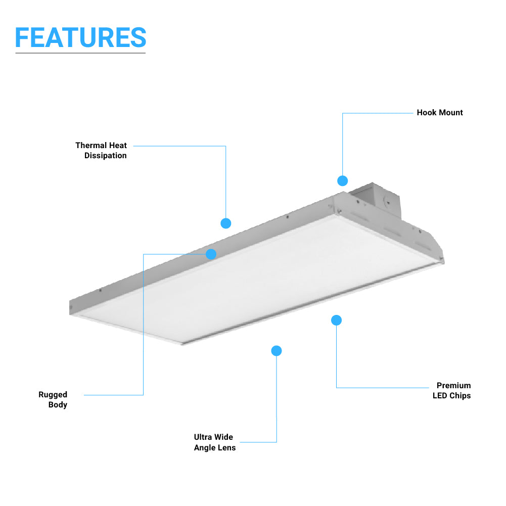 2ft 80W Gen1 LED Linear High Bay Chain Mount Fixture Light, 100V-277V, 10400LM, 0-10V Dimmable, UL, cUL & Lighting Facts