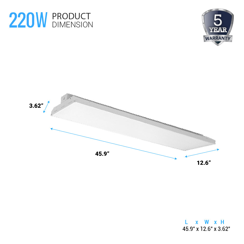 4ft 220W Gen1 Linear LED High Bay Lights, 5000K, 28600LM, 100V-277V, Dimmable, UL, cUL & Lighting Facts (1 Pack)