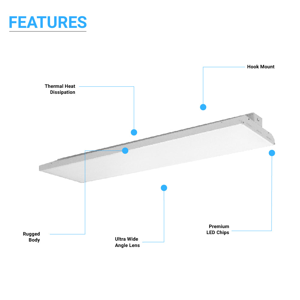 4ft 220W Gen1 Linear LED High Bay Lights, 5000K, 28600LM, 100V-277V, Dimmable, UL, cUL & Lighting Facts (1 Pack)