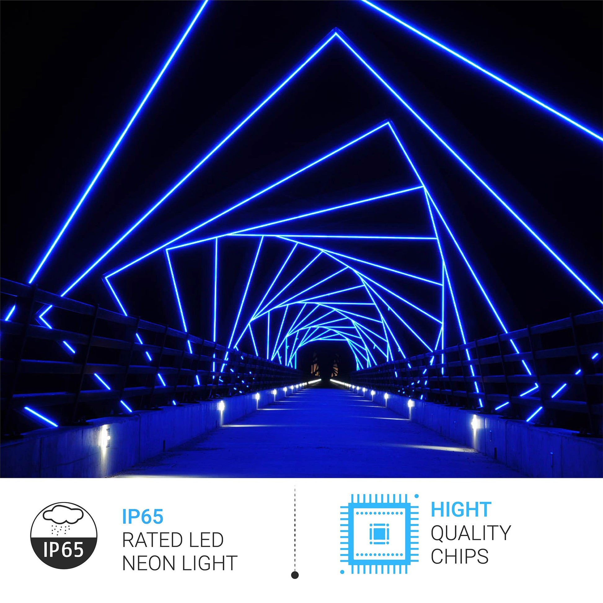 Blue LED Neon Rope Light - 51 Feet - 120V - IP65 - UL/ETL Approved - 3 Years Warranty