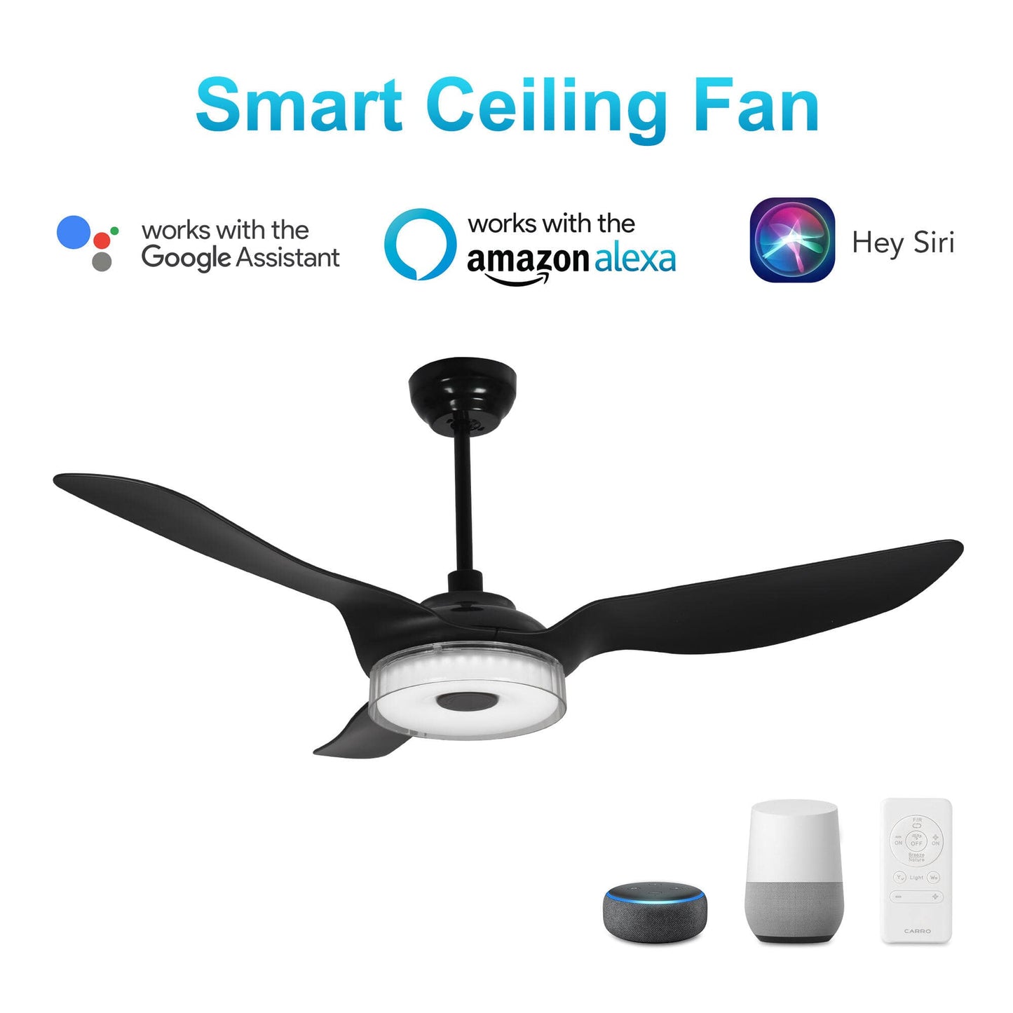 Icebreaker 52 in.(3-Blade) Best Smart Ceiling Fan w/ Dimmable LED Light and Remote, Indoor/Outdoor, White Finish Works w/ Alexa/Google Home/Siri