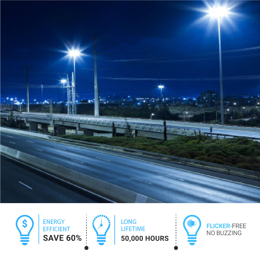 LED Street Light, H Series, 100W, 5000K, 15000LM, Dimmable, 120-277V, Waterproof Outdoor Commercial Area Road Lighting