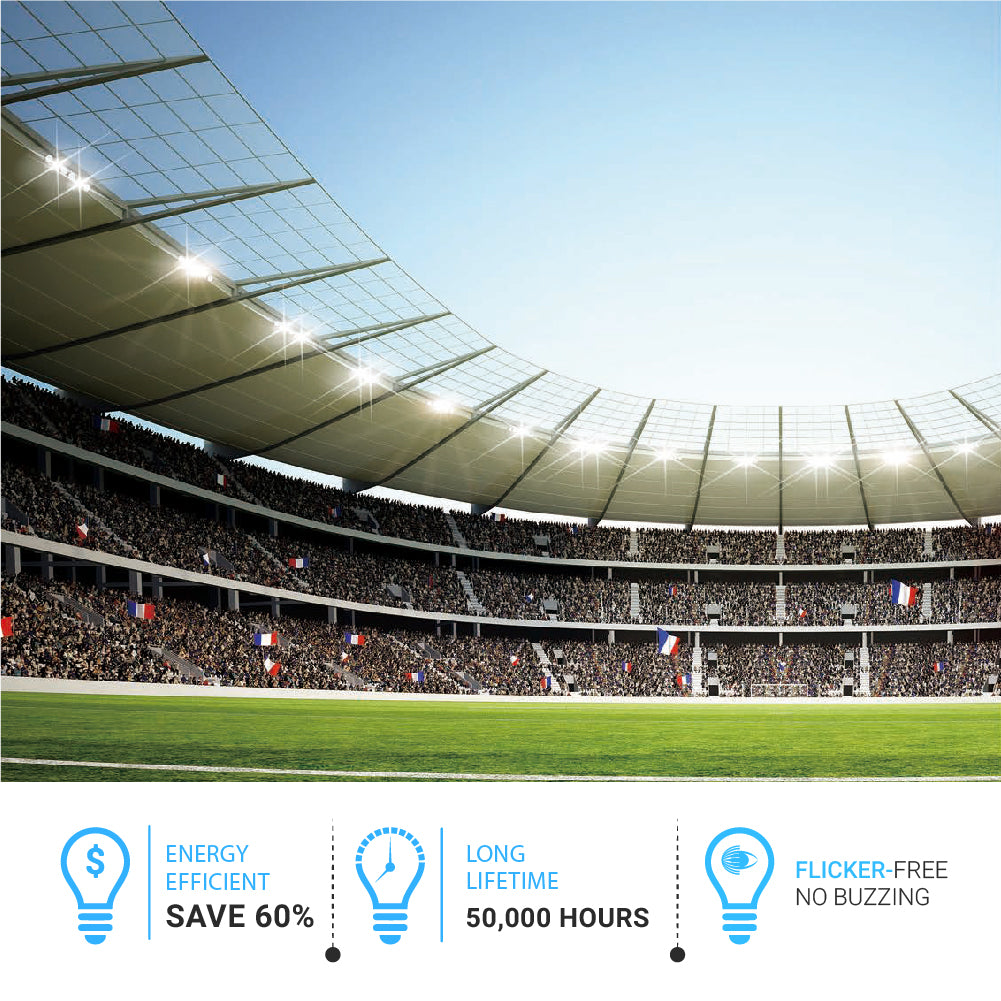 LED Sport Light, J Series, 500W, 5000K, 100-277V, IP66 , 30°/45°/60° Beam Angle, Dimmable, 75000 Lumens, Commercial Arena Light for Sports Fields & Court