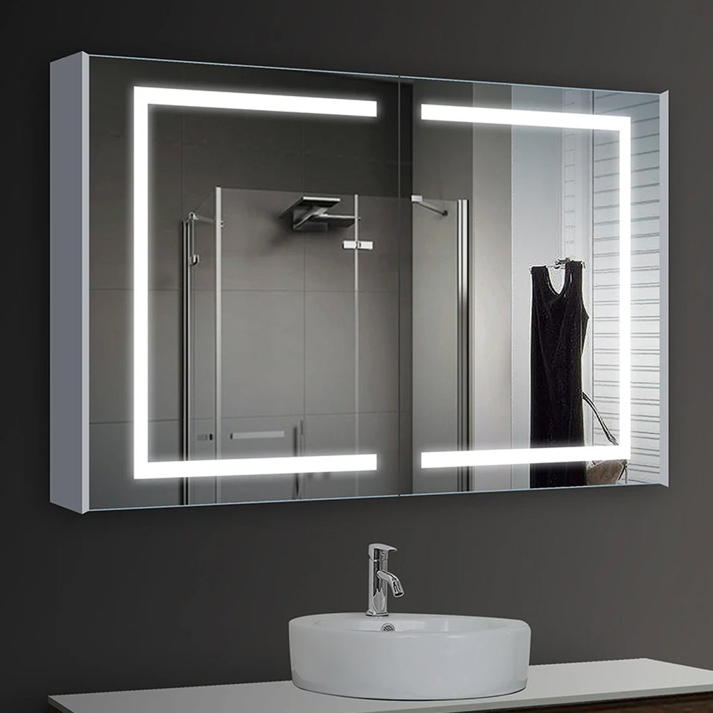 Lighted Medicine Cabinet with Outlet, Sided Mirror – LEDMyPlace