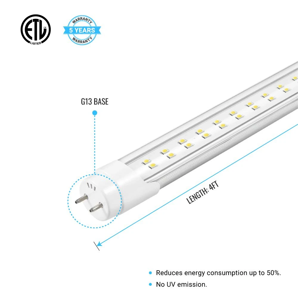 T8 4ft LED Tube/Bulb - 22W 3000 6500K Clear, 2-Row, G13 Base, D – LEDMyPlace