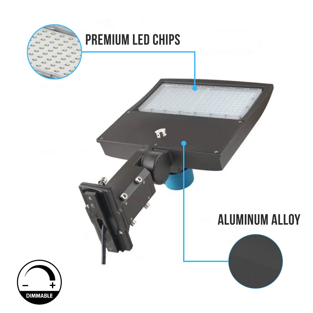 200W LED Pole Light with Dusk to Dawn Photocell, 5700K, Universal Mount, Bronze, IP65 Waterproof, AC120-277V, LED Parking Lot Lights - Outdoor Commercial Area Street Lighting